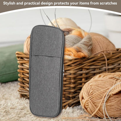 Knitting Needle Case, Travel Zipper Organizer Bag for Straight Needles Dual Crochet Case Supplies Accessories Grey