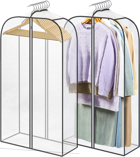 Clear double-sided zipper garment bag set with metal hanging hooks for clothes