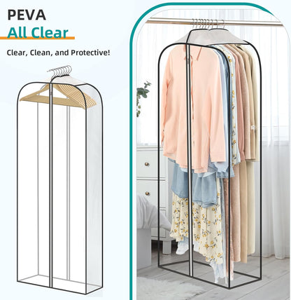 LANDNEOO 6 Pack Clear Garment Bags for Hanging Clothes with Zippers on Double Sides - 10'' Clothes Storage for Coat, Dress, and Fur in Closet - 32&40&60" Long Suit Bags