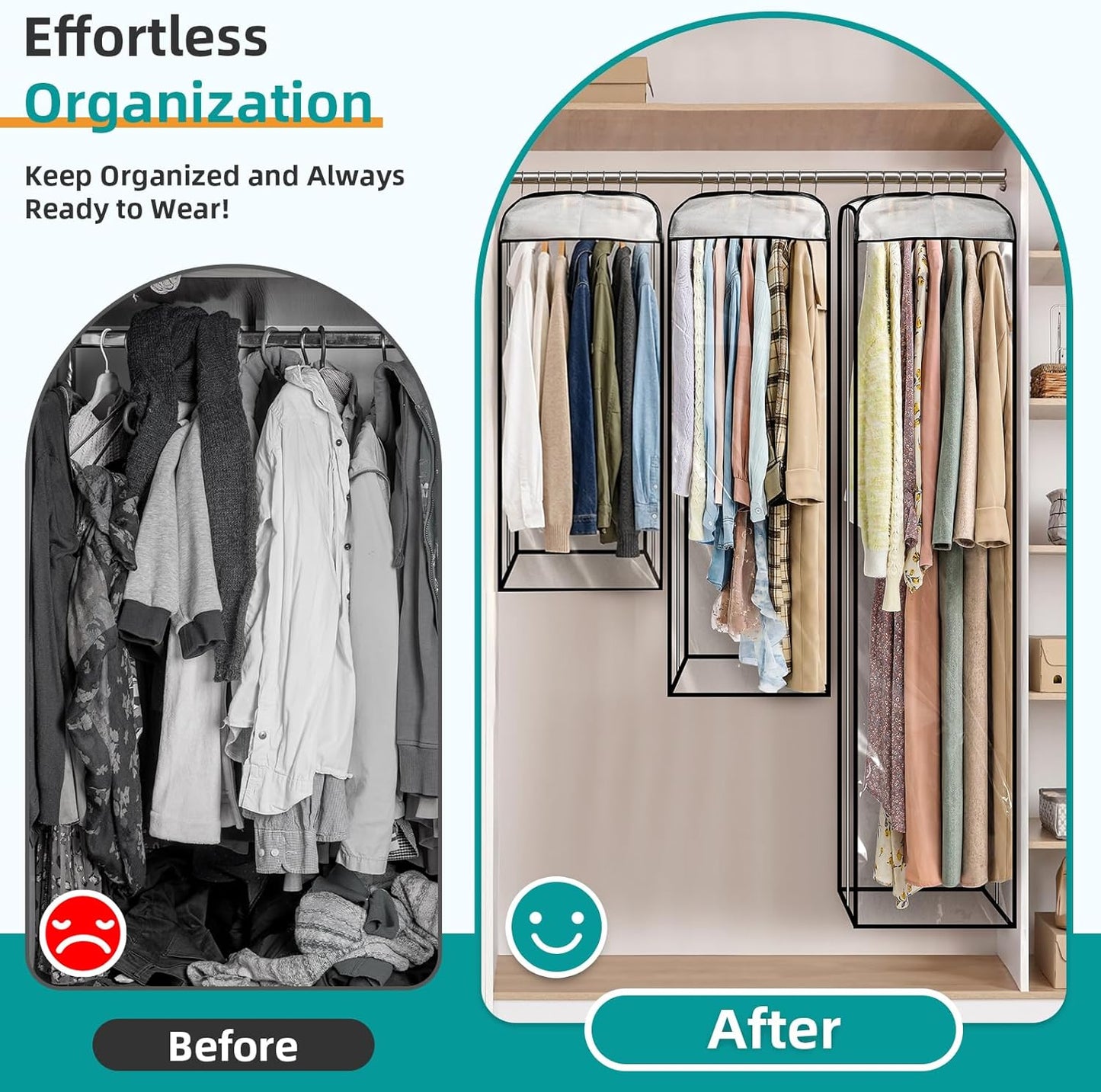 LANDNEOO 6 Pack Clear Garment Bags for Hanging Clothes with Zippers on Double Sides - 10'' Clothes Storage for Coat, Dress, and Fur in Closet - 32&40&60" Long Suit Bags