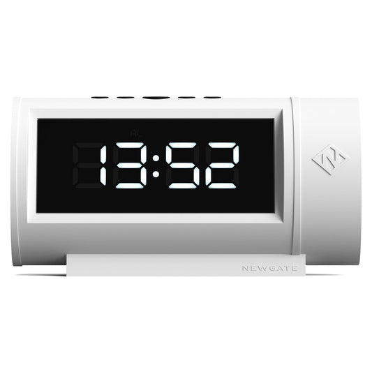 White LED alarm clock with rectangular display showing 8:52