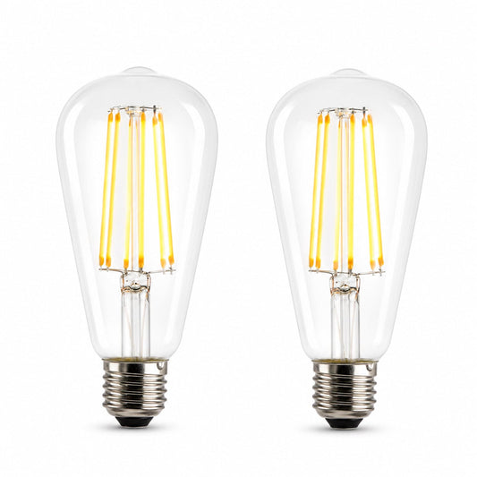 Pear-shaped clear LED globe bulbs with E27 base, pack of 2