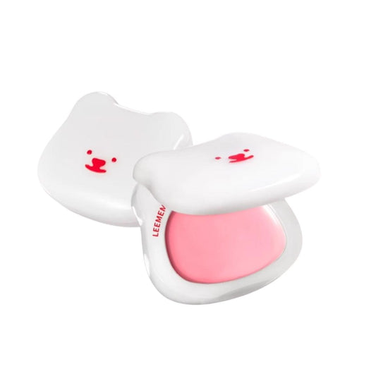 LEEMEMBER Lychee hydrating blush balm, pink balm in white heart-shaped compact