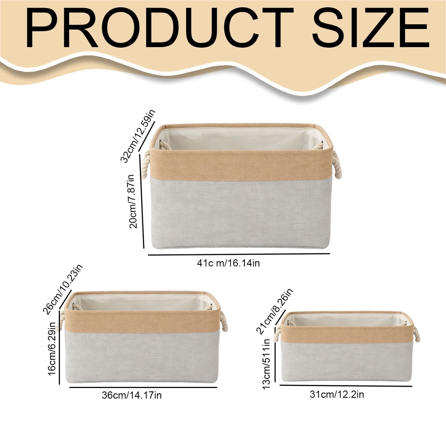 LGCASL Fabric Storage Box, Fabric Storage Box, Storage Basket with Handles and for Clothes Shelves Closet Wardrobe Home Wear and Reinforced, Light Gray S(12.2×5.1×8.2Inch) L(16.4×7.8×12.5inch) Light gray