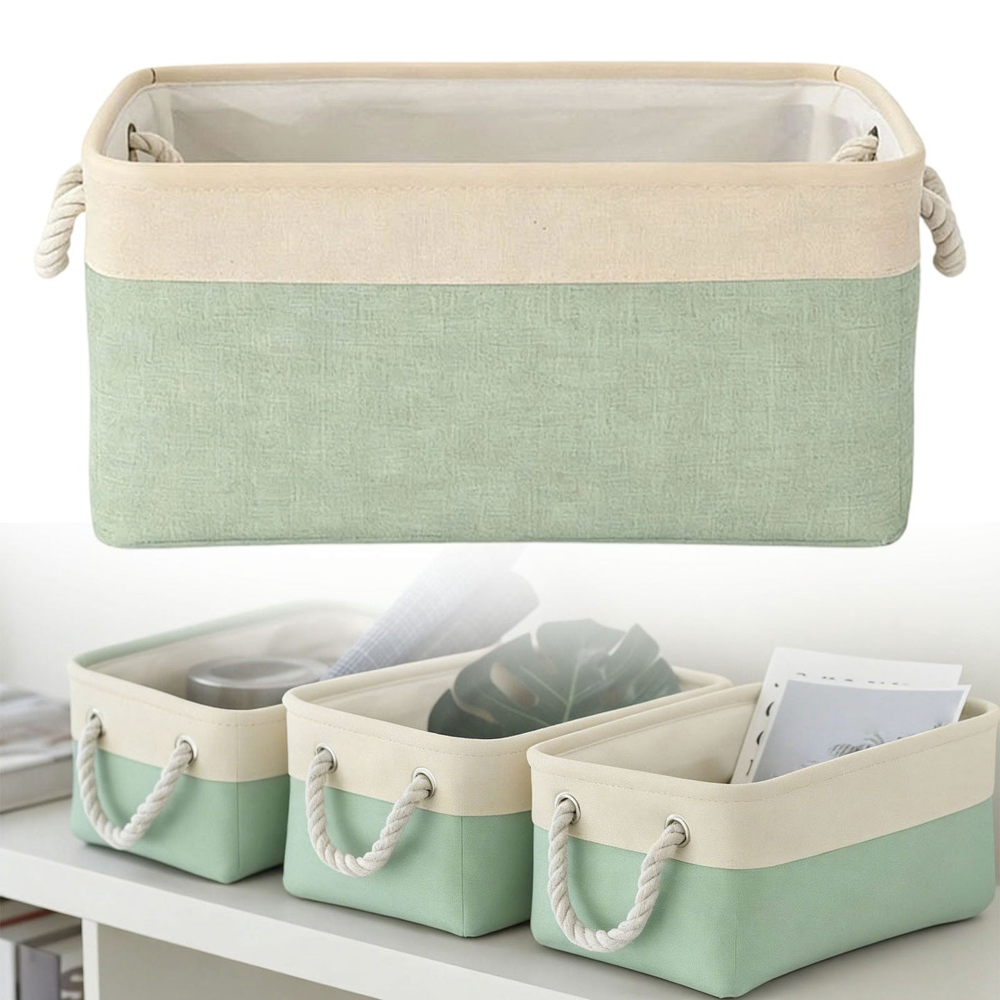 LGCASL Fabric Storage Box, Fabric Storage Box, Storage Basket with Handles and for Clothes Shelves Closet Wardrobe Home Wear and Reinforced, Light Gray S(12.2×5.1×8.2Inch) L16.4×7.8×12.5inch) Light Blue