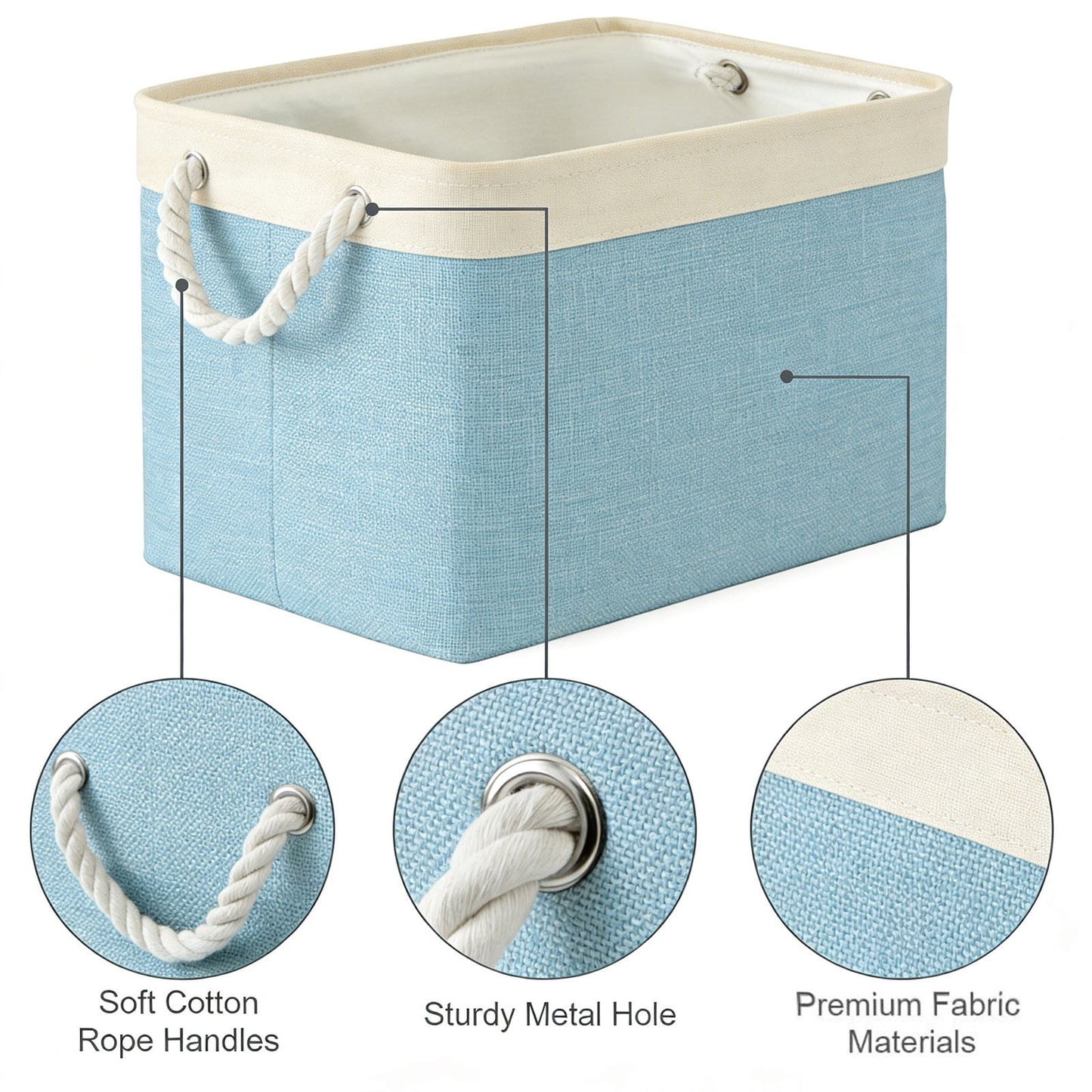 LGCASL Fabric Storage Box, Fabric Storage Box, Storage Basket with Handles and for Clothes Shelves Closet Wardrobe Home Wear and Reinforced, Light Gray S(12.2×5.1×8.2Inch) L16.4×7.8×12.5inch) Light Blue