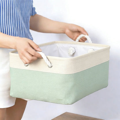 LGCASL Fabric Storage Box, Fabric Storage Box, Storage Basket with Handles and for Clothes Shelves Closet Wardrobe Home Wear and Reinforced, Light Gray S(12.2×5.1×8.2Inch) L16.4×7.8×12.5inch) Light Green