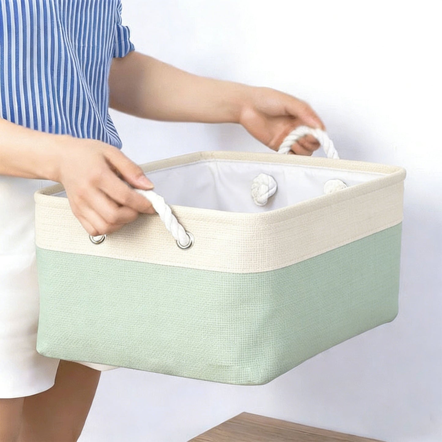 LGCASL Fabric Storage Box, Fabric Storage Box, Storage Basket with Handles and for Clothes Shelves Closet Wardrobe Home Wear and Reinforced, Light Gray S(12.2×5.1×8.2Inch) S(12.2×5.1×8.2inch) Light Blue