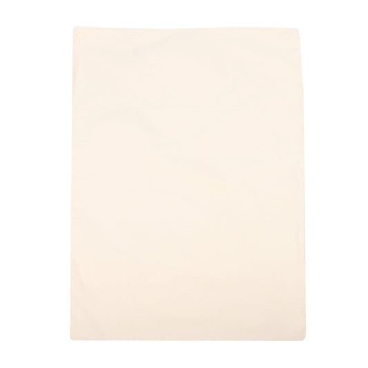 Beige canvas drawstring camping bag, flat rectangular front.