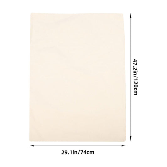 Beige canvas drawstring camping bag, 120 x 74 cm size shown.