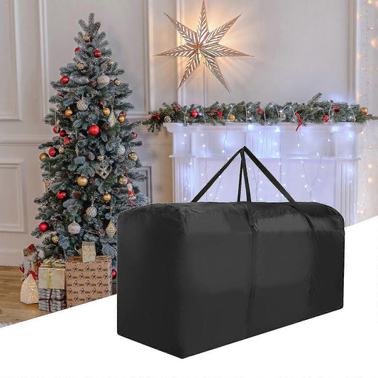 Large Christmas tree storage bag, black with top carry handles and wide rectangular shape