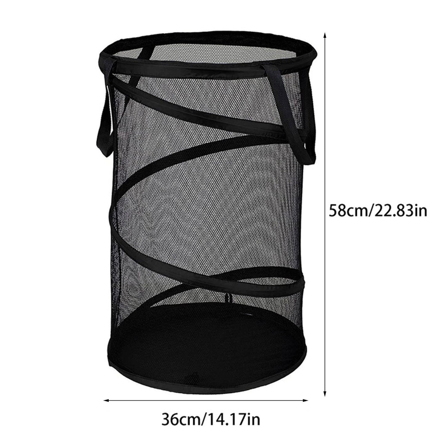 Large Collapsible Laundry Basket, Heavy Duty Foldable Mesh Pop Up Hamper with Handles for Laundry Room, Bathroom, WashRoom, College Dorm, Travel, Storage Organizer, 14.17x22.83 14.17" x 22.83" Black