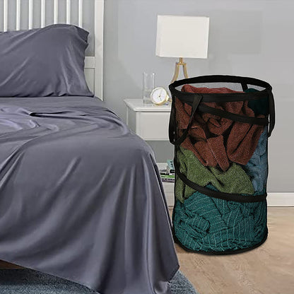 Large Collapsible Laundry Basket, Heavy Duty Foldable Mesh Pop Up Hamper with Handles for Laundry Room, Bathroom, WashRoom, College Dorm, Travel, Storage Organizer, 14.17x22.83 14.17" x 22.83" Black