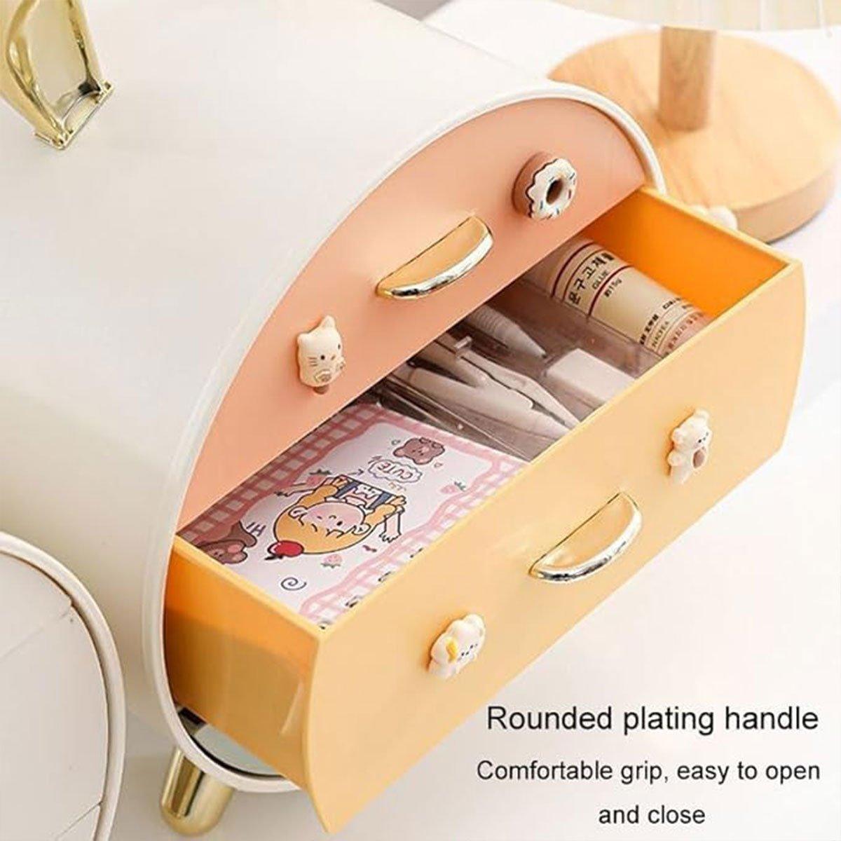 Large Multi-functional Makeup Storage Organizer Rabbit Decor Drawer Cosmetic Box - White