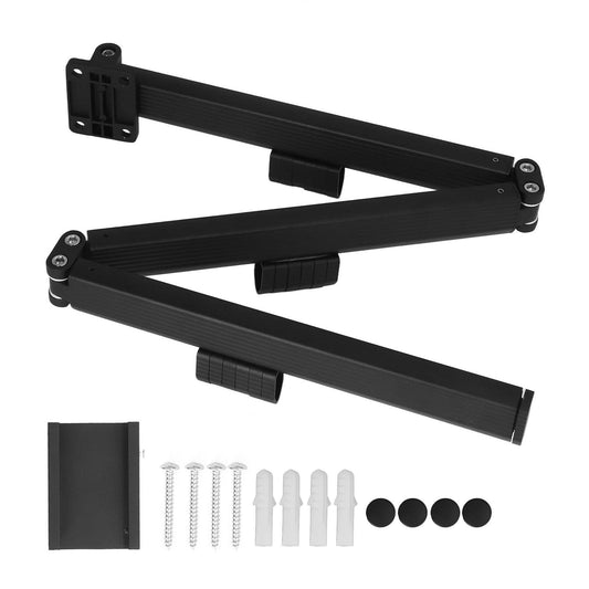 Retractable black wall-mounted drying rack with 3 foldable arms and hardware set