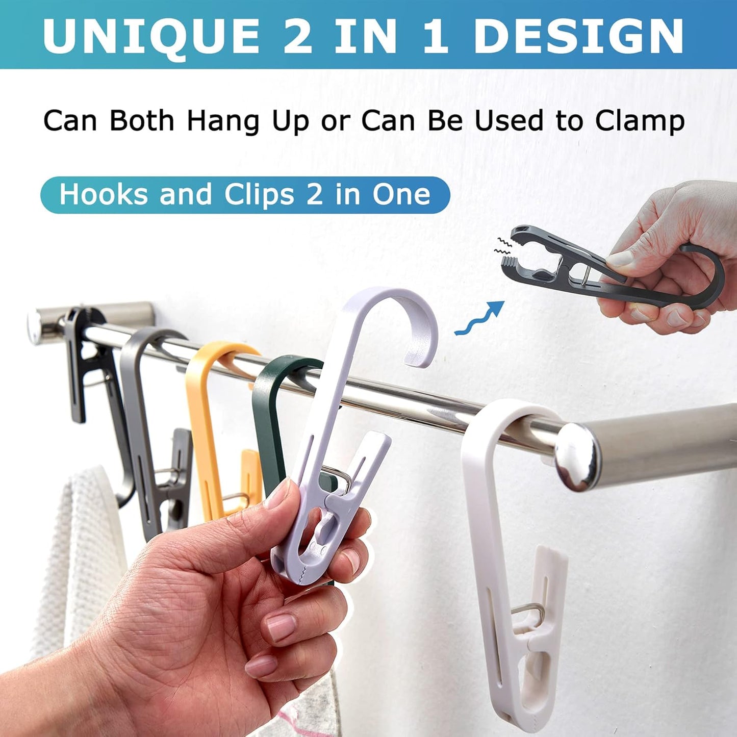 Laundry Hooks with Clips Hanger Closet Organizer Clamps Socks Boot Bras Towels for Bathroom Wardrobe Kitchen Office 4Pcs (White)