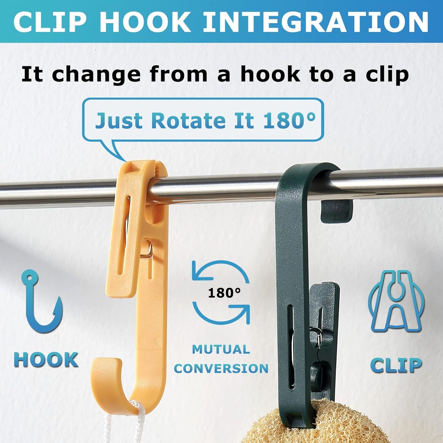 Laundry Hooks with Clips Hanger Closet Organizer Clamps Socks Boot Bras Towels for Bathroom Wardrobe Kitchen Office 4Pcs (White)