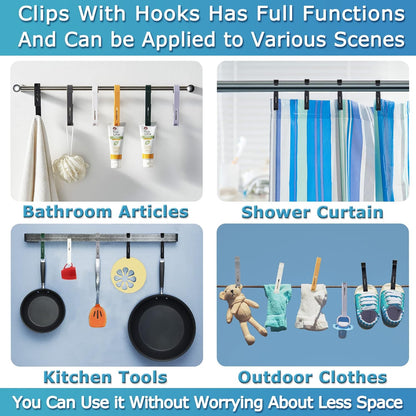 Laundry Hooks with Clips Hanger Closet Organizer Clamps Socks Boot Bras Towels for Bathroom Wardrobe Kitchen Office 4Pcs (White)
