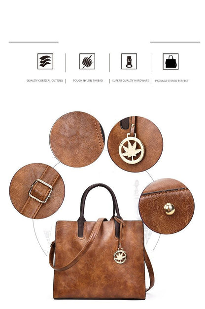 Leather Tote Bags 3-Piece Set Women's Tote + Shoulder Strap + Coin Purse