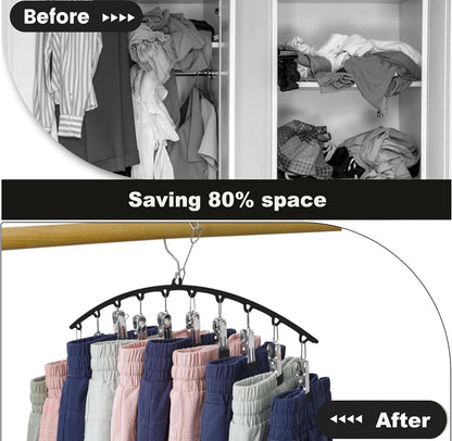 Legging Organizer for Closet, 2 Pack Metal Yoga Pants Hangers 10 Clips Holds 20 Leggings, Space Saving Hanging Closet Organizer Rubber Coated for Organizers and Storage (Black)