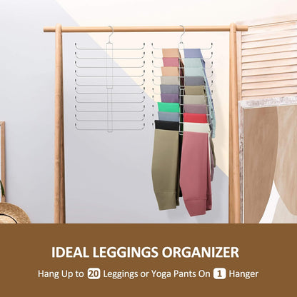 Legging Organizer for Closet, 2 Pack Rotatable Yoga Pants Hanger for Women's XS-XL and Girls' Leggings, Holds Up to 40 Pairs, Space-Saving Closet Organizers and Storage, Silver
