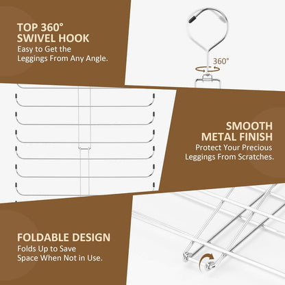 Legging Organizer for Closet, 2 Pack Rotatable Yoga Pants Hanger for Women's XS-XL and Girls' Leggings, Holds Up to 40 Pairs, Space-Saving Closet Organizers and Storage, Silver