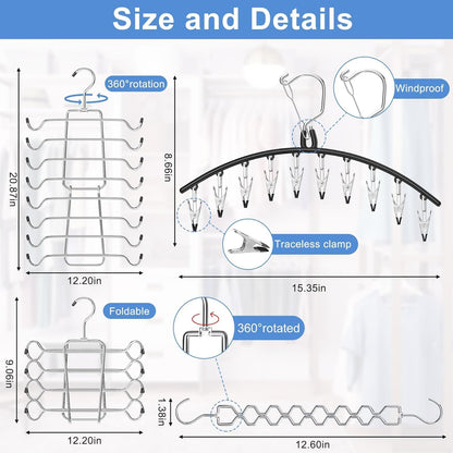 Legging Organizer for Closet Hanging, 3 Pants Leggings Hangers with 30 Clips, 2 Pack Pant Hangers Skirt Hangers, 1 Tank Top Hanger, 1 Metal Magic Space Saving Hangers Closet Organizers and Storage