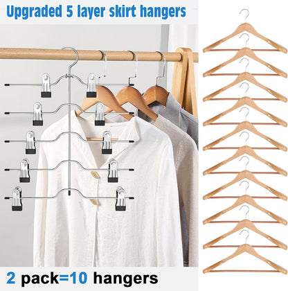 Legging Organizer for Closet Hanging, 3 Pants Leggings Hangers with 30 Clips, 2 Pack Pant Hangers Skirt Hangers, 1 Tank Top Hanger, 1 Metal Magic Space Saving Hangers Closet Organizers and Storage