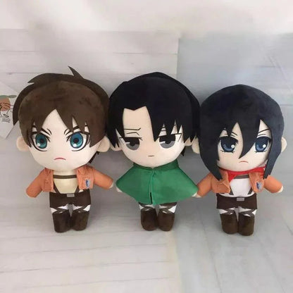 Levi, Eren & Mikasa Handmade Plush Dolls - With Gear & Without Gear Variants | Anime Soldier Collectibles