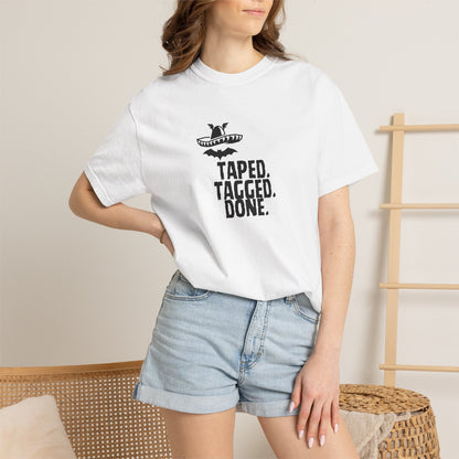 The Midnight Mariachi Taped Tagged Done Graphic Tee  Bat Sombrero Heavyweight Cotton Shirt