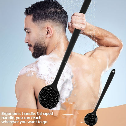 Long-Handle Silicone Massage Shower Brush – Back Scrubber for Bathing