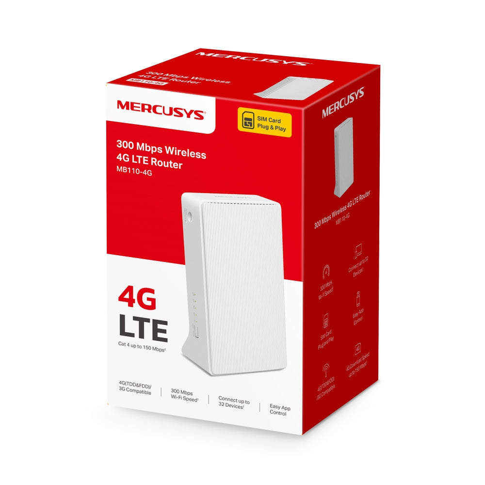 MB110-4G | 300 Mbps Wireless N 4G LTE Router | Plug & Play with SIM Support | 32 Devices | MERCUSYS