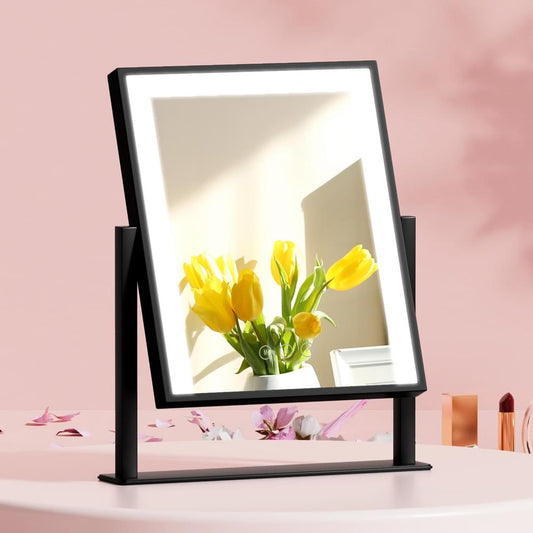 Black LED makeup vanity mirror with square frame and built-in light strip