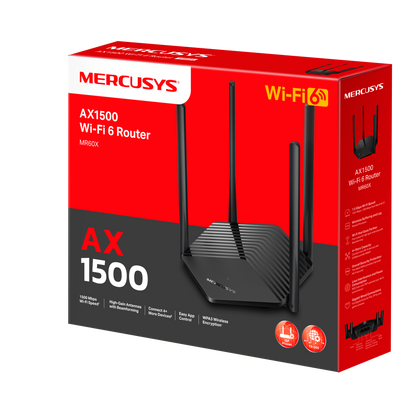 MERCUSYS MR60X AX1500 Dual-Band WiFi 6 Router | 1.5 Gbps Speed, Gigabit Ports, WPA3 Security, OFDMA, MU-MIMO
