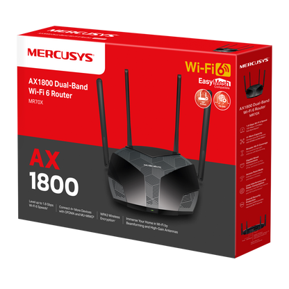 MERCUSYS MR70X AX1800 Dual-Band WiFi 6 Router | 1.8 Gbps Speed, EasyMesh, OFDMA, MU-MIMO, WPA3 Security