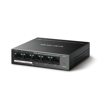 MS105GP 5-Port Gigabit Desktop Switch with 4-Port PoE+ | 65W PoE Budget, 250m Long Range, Plug & Play, IEEE 802.3af/at Compliant