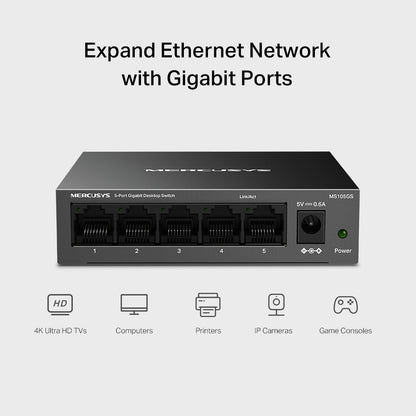 MS105GS | 5-Port Gigabit Desktop Switch | MERCUSYS