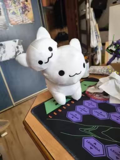 Two Headed White Cat Plushie and Cool Sunglasses Grey Mouse Plush Cat Breeding Sim RPG Plushies