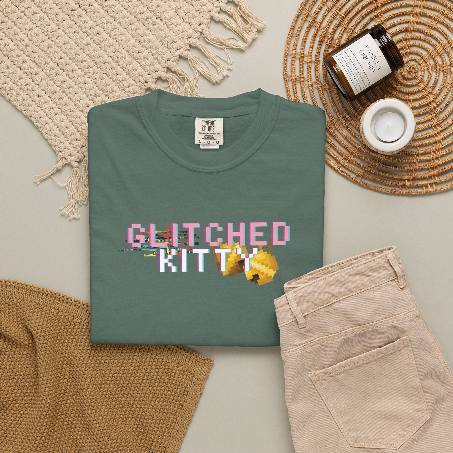 Glitched Kitty Tee Retro Pixel Cat Graphic Tee  Glitchcore