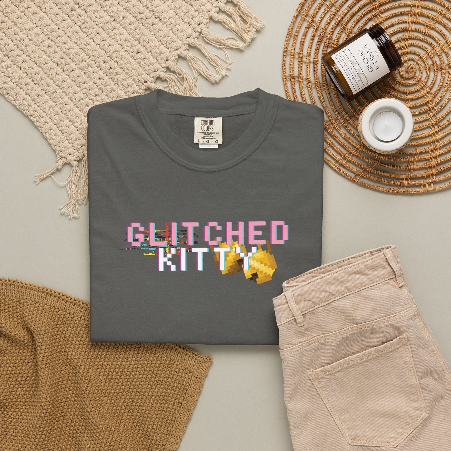 Glitched Kitty Tee Retro Pixel Cat Graphic Tee  Glitchcore