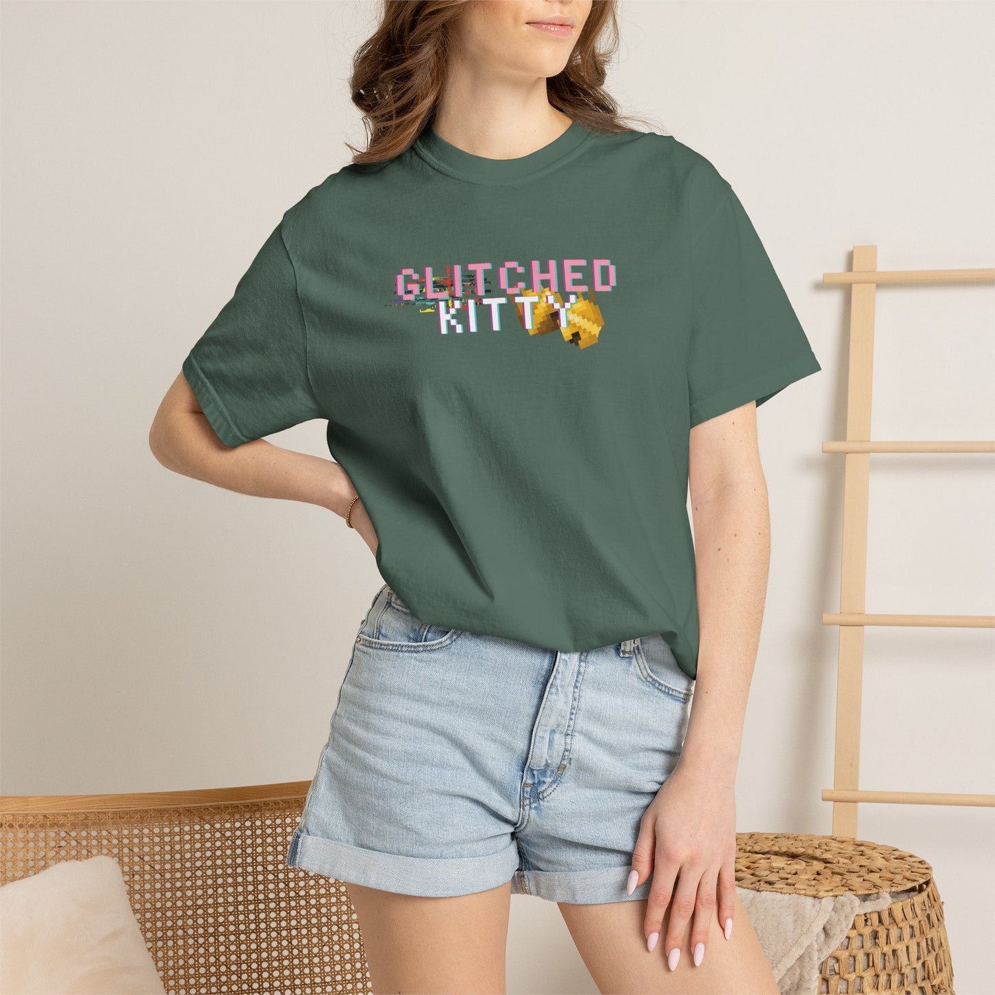 Glitched Kitty Tee Retro Pixel Cat Graphic Tee  Glitchcore