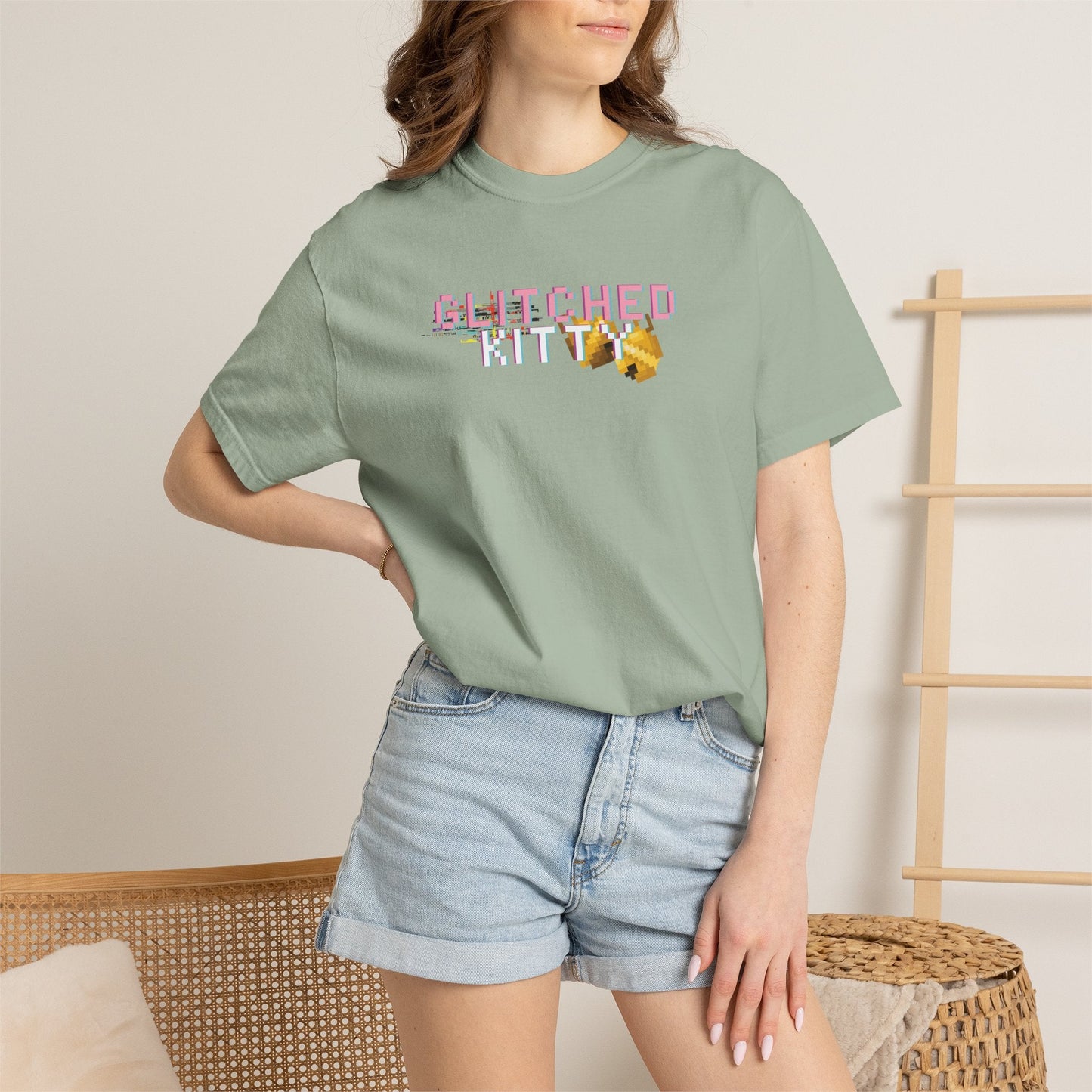 Glitched Kitty Tee Retro Pixel Cat Graphic Tee  Glitchcore