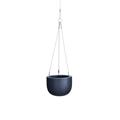Navy hanging planter pot with metal suspension cords