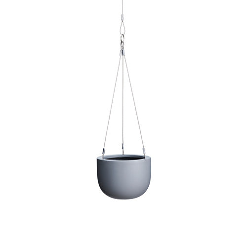 Matte dark hanging planter pot with metal suspension cords