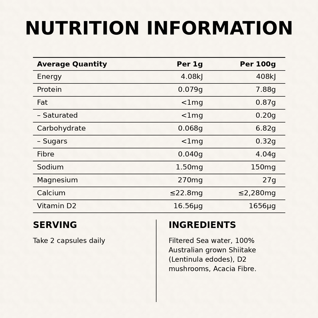 Natural Magnesium supplement nutrition facts and ingredients panel, mg per serving