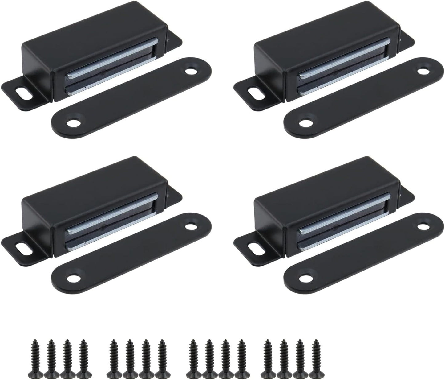 Magnetic Cabinet Door Catch 55 lbs Stainless Steel Magnets Closet Catches for Kitchen Bathroom Cupboard Wardrobe Drawer Latch 2.8" Length, Black -4pcs