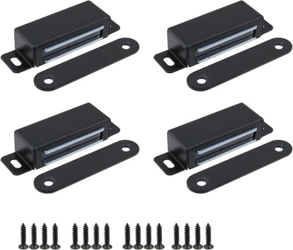 Magnetic Cabinet Door Catch 55 lbs Stainless Steel Magnets Closet Catches for Kitchen Bathroom Cupboard Wardrobe Drawer Latch 2.8" Length, Black -4pcs