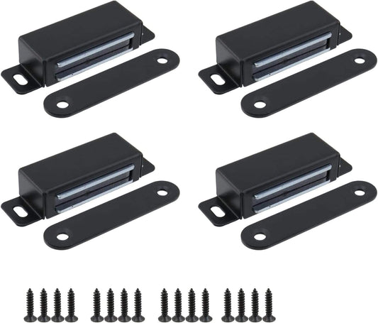 Black magnetic cabinet door catches set with mounting holes and screws, 4 pieces