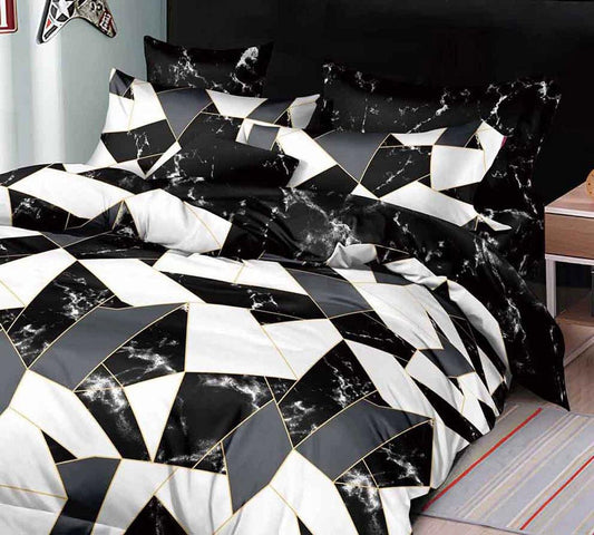 Super king quilt duvet cover set with layered black-and-white geometric quilt pattern