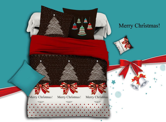 Queen Christmas quilt and duvet set, black trees and red bows with pillow accents